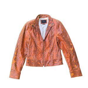Women’s Orange and Black 100% REAL Leather Moto Jacket Size Small